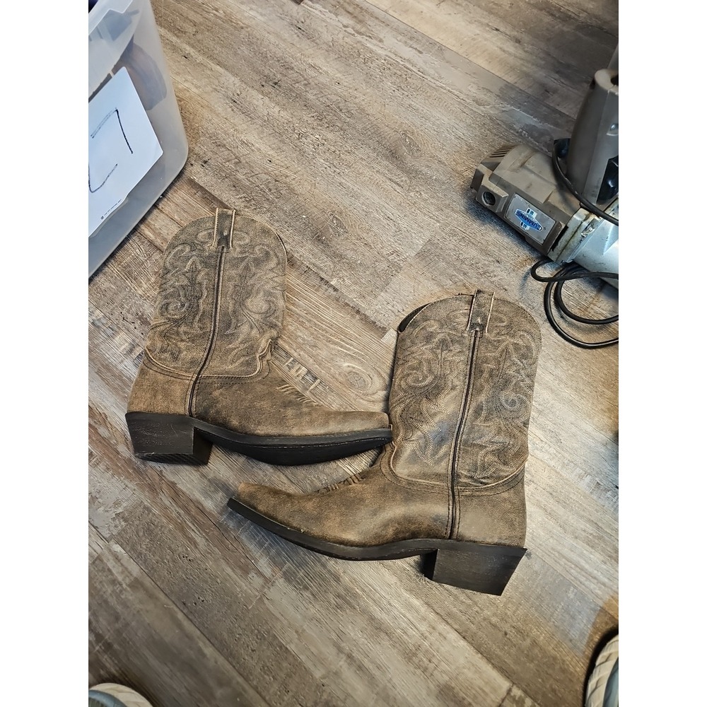 Rockin Country Size 10D Rugged Cowboy Boots Rodeo Western Brown Leather New‎
